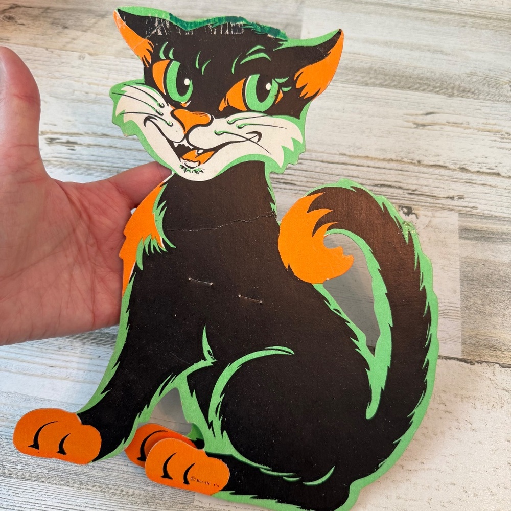 Vintage Beistle Co Die Cut Cardstock Paper Standup Black Cat Halloween Decor